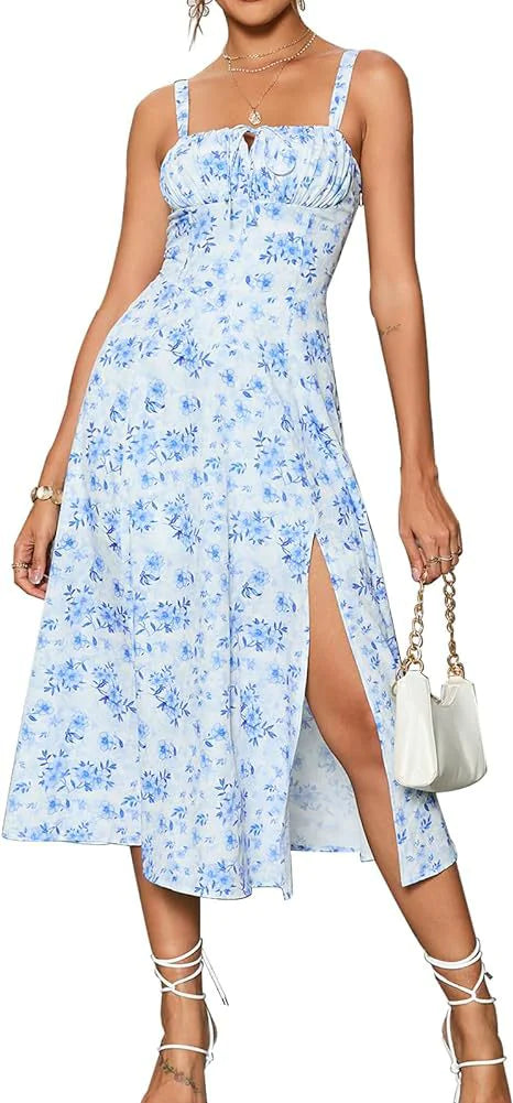 Lace-Up Slit Midi Dress