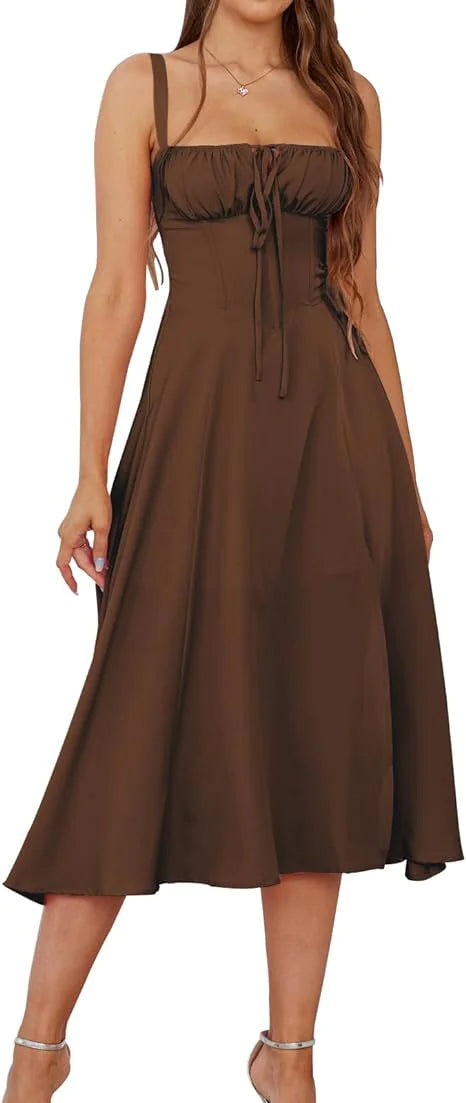 Lace-Up Slit Midi Dress