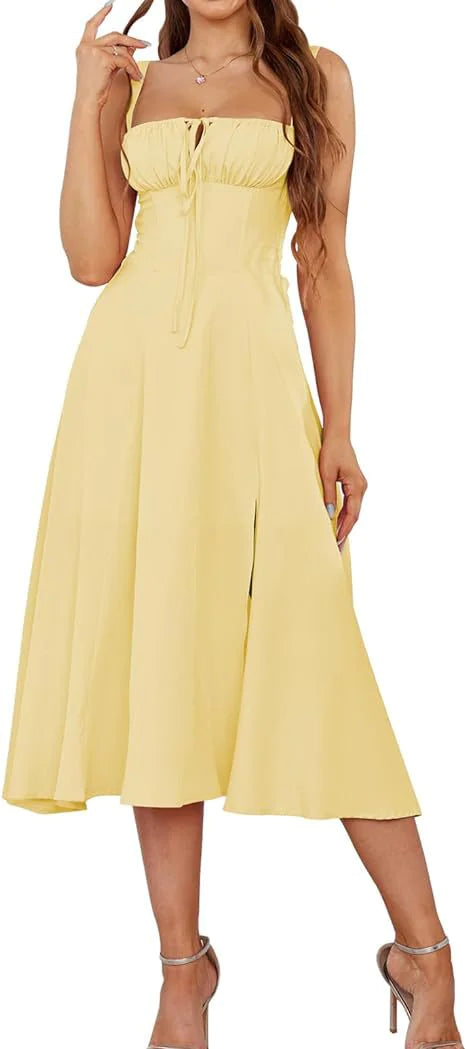 Lace-Up Slit Midi Dress