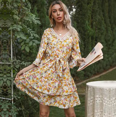 Lace-paneled Open-back Lace-up Resort Dress