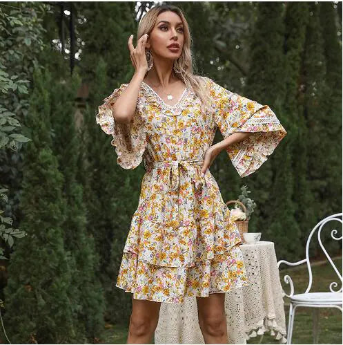 Lace-paneled Open-back Lace-up Resort Dress