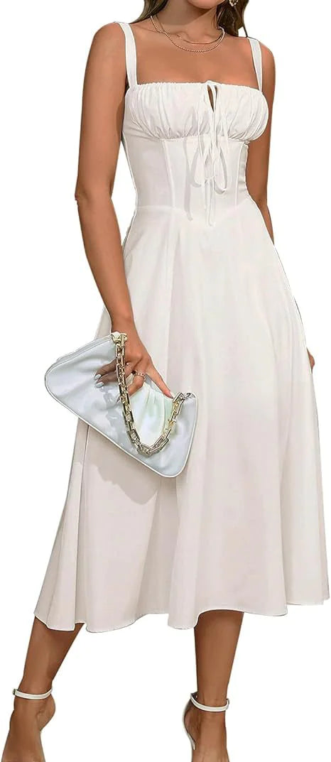Lace-Up Slit Midi Dress