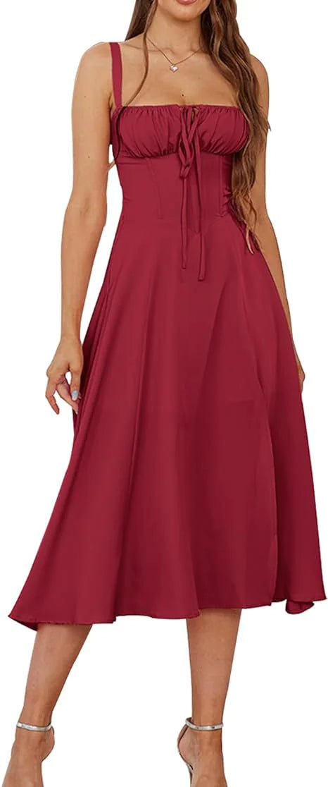 Lace-Up Slit Midi Dress