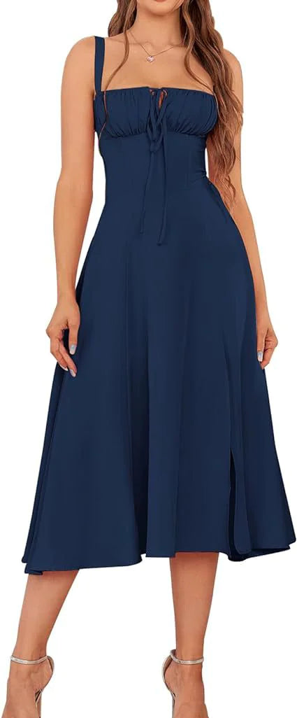 Lace-Up Slit Midi Dress