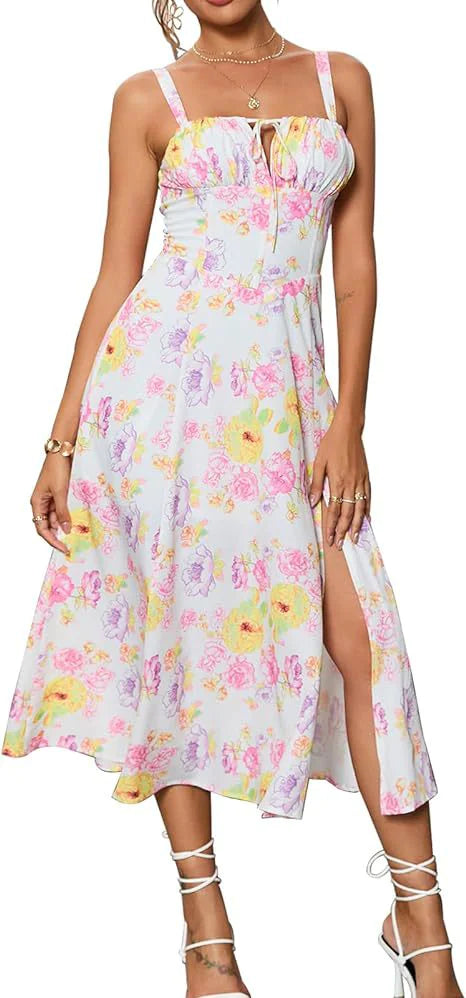 Lace-Up Slit Midi Dress