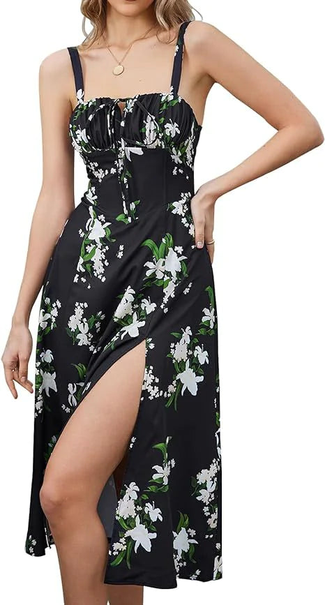 Lace-Up Slit Midi Dress