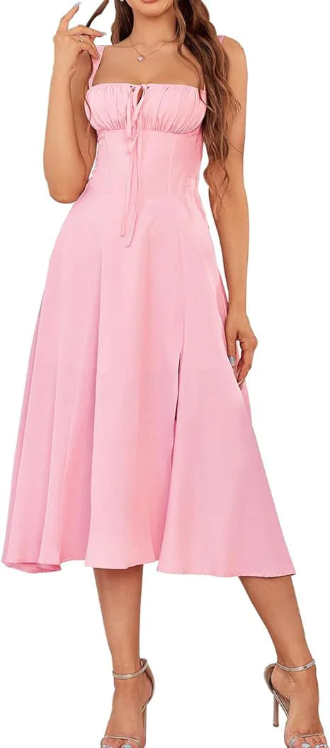 Lace-Up Slit Midi Dress