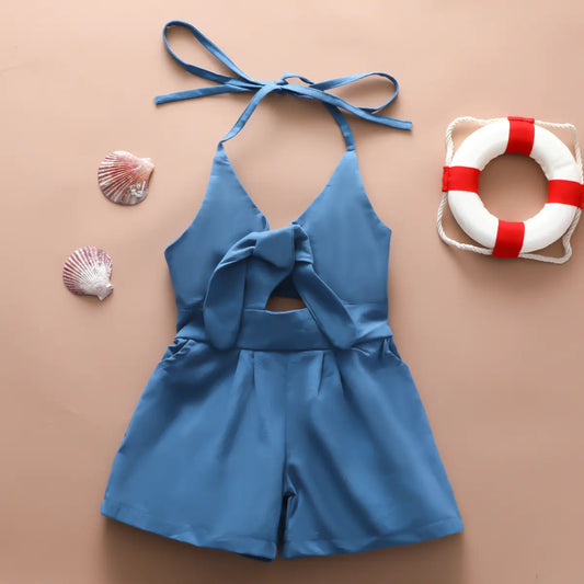 Children's Lace-up Halterneck Beach Romper