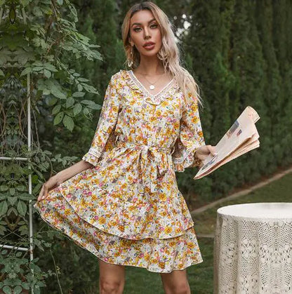 Lace-paneled Open-back Lace-up Resort Dress