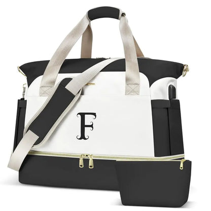 Initials Travel Bag for Women Personalized  with Shoes Compartment Travel Duffel Bag with USB Charging Port Weekender Overnight Bag for Women Travel