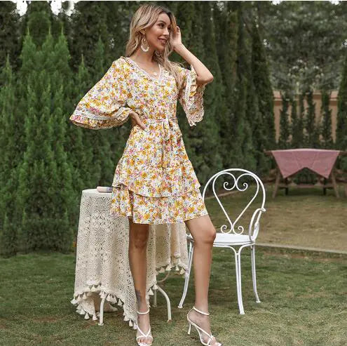 Lace-paneled Open-back Lace-up Resort Dress