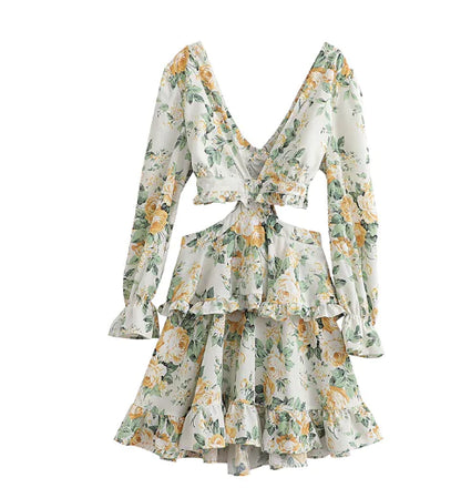 Lace-paneled Open-back Lace-up Resort Dress